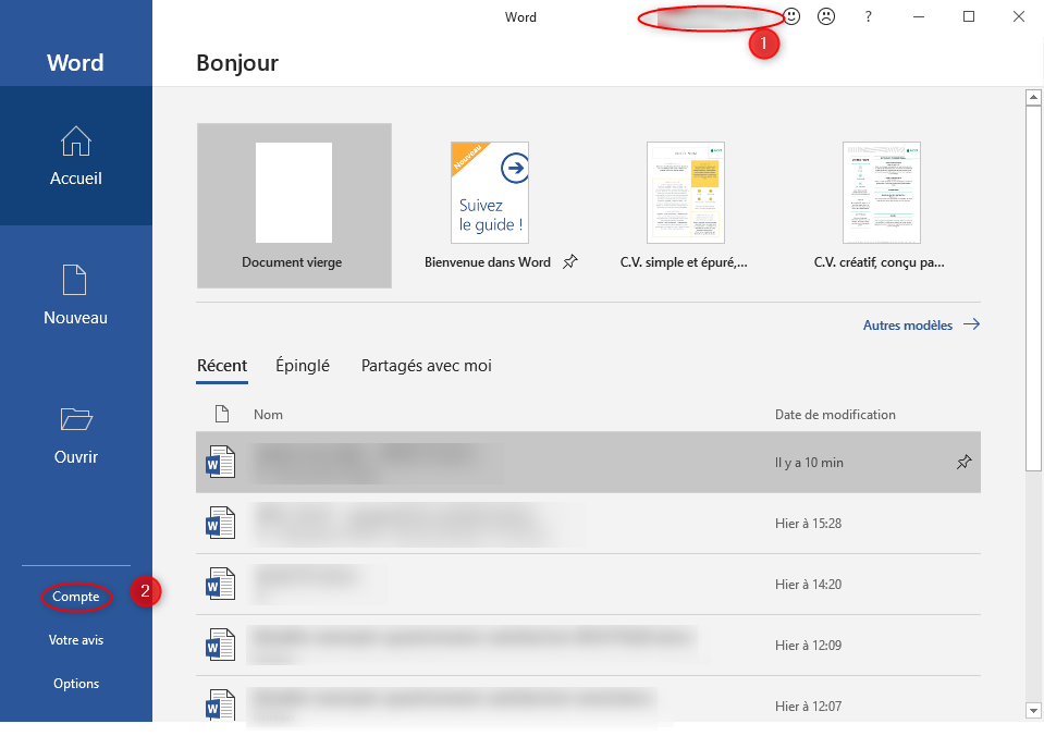OFFICE 365 - Changement de compte